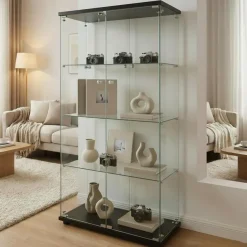 Gawyoex Standvitrine aus Glas, 164.5cm hoch, 2 Türen, 4 Einlegeböden