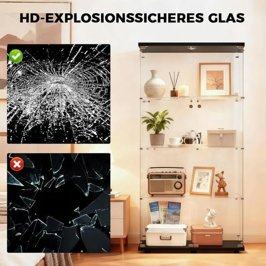 Gawyoex Standvitrine aus Glas, 164.5cm hoch, 2 Türen, 4 Einlegeböden