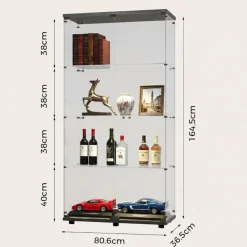 Gawyoex Standvitrine aus Glas, 164.5cm hoch, 2 Türen, 4 Einlegeböden