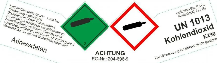 Gefahrgut Aufkleber EG-Nr.: 204-696-9 Kohlendioxid E290 / UN 1013 Wunschadresse