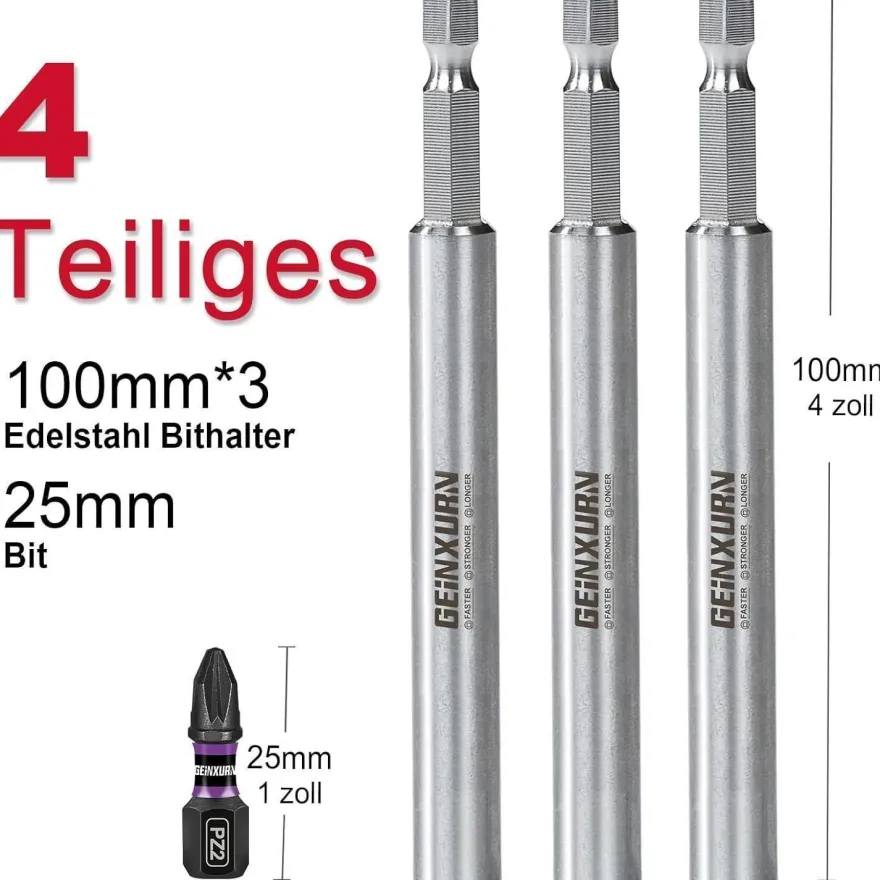 Geinxurn Magnetischer Bithalter Verlängerung 100mm Edelstahl 1/4