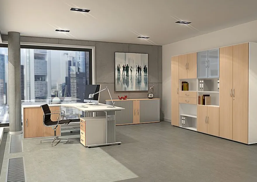 Gera PC-Schreibtisch Bürotisch C Fuß Flex rechts 1800x800/1000x720cm ahorn buche