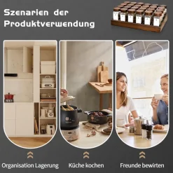 Gewürzregal Bambus Holz 24 Fächer 120ml-Gläser Organizer Etiketten Ständer