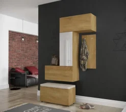 GF71 Flur Dielenmöbel Garderobenschrank Dielenschrank Schuhschrank Flurmöbel Spiegel