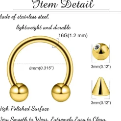 16G Hufeisen Ring Nasenlippen Helix Piercing Set Silber Schwarz Gold 6-14mm