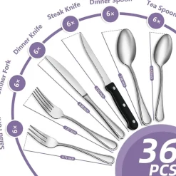 Gifcomda Besteck Set 36-teilig Edelstahl für 6 Personen, Hochglanzpoliert