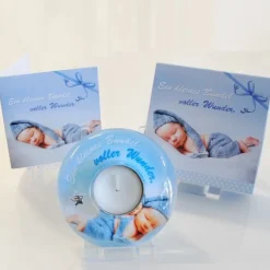 Gilde Teelichthalter Kerzen Leben Baby Kinder Geschenk Stern Kleeblatt Glas NEU