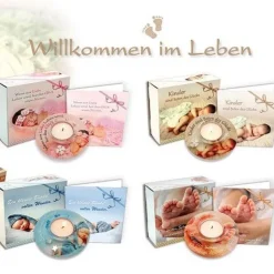 Gilde Teelichthalter Kerzen Leben Baby Kinder Geschenk Stern Kleeblatt Glas NEU