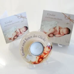 Gilde Teelichthalter Kerzen Leben Baby Kinder Geschenk Stern Kleeblatt Glas NEU