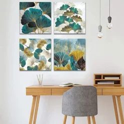 Ginkgo Biloba Blätter Leinwandbilder Modern Wandbild 30x30cm 4-teilig