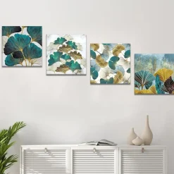 Ginkgo Biloba Blätter Leinwandbilder Modern Wandbild 30x30cm 4-teilig