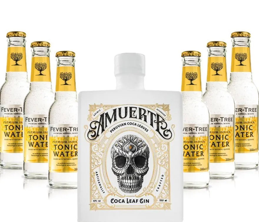 Gin Tonic Set - Amuerte White Coca Leaf Koks Gin 0,7l (43% Vol) + 6x Fever Tree