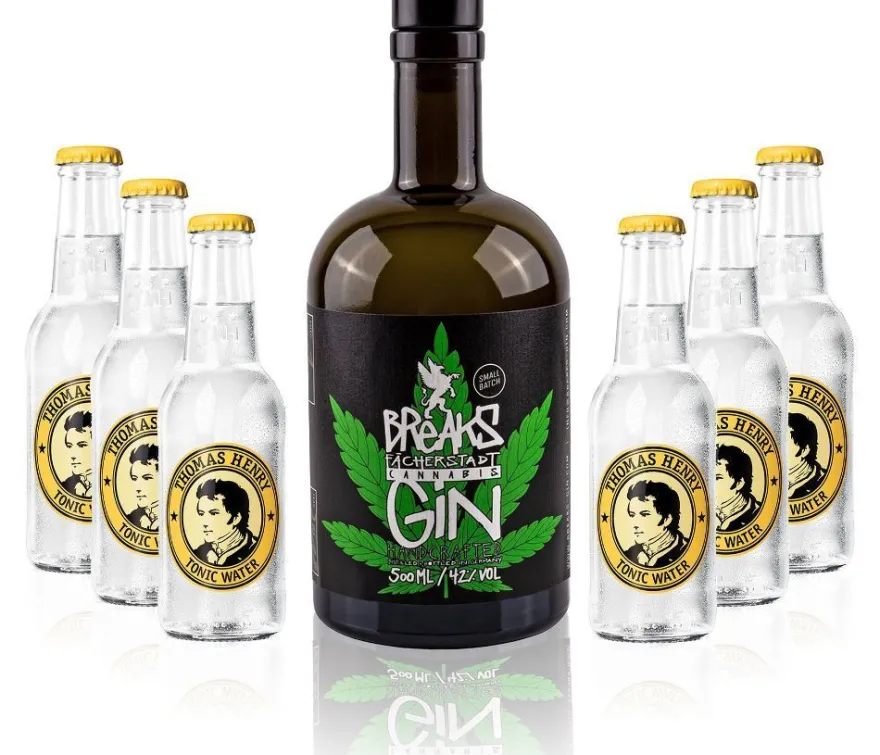 Gin Tonic Set - Breaks Cannabis Gin 50cl (42 % Vol) + 6x Thomas Henry Tonic Wat