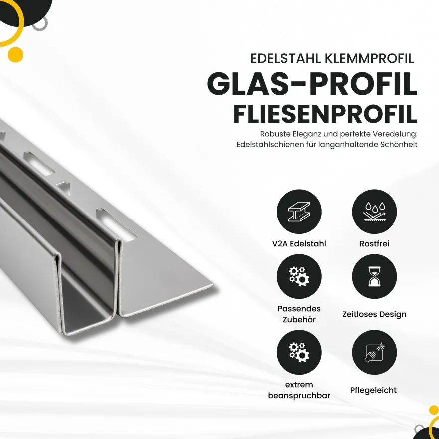 Glas-Fliesenprofil Edelstahl Klemmprofil Wandprofil V2A 2m H19mm
