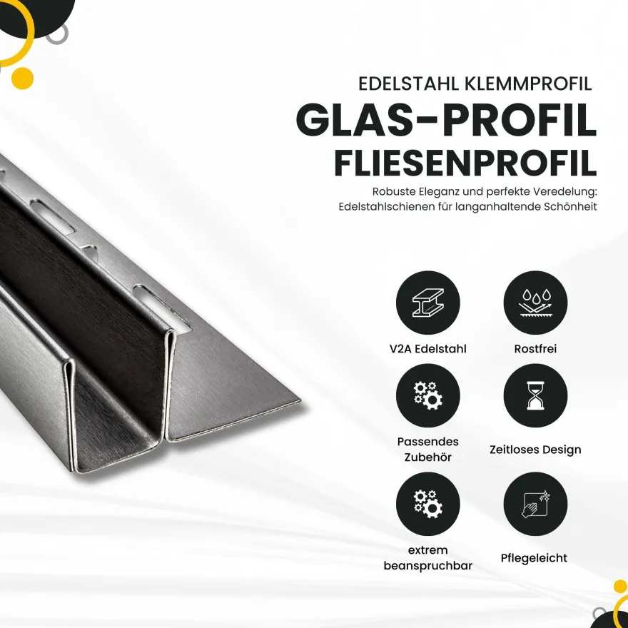 Glas-Fliesenprofil Edelstahl Klemmprofil Wandprofil V2A 2m H19mm
