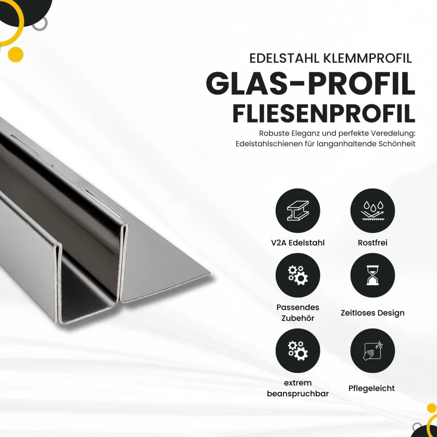 Glas-Fliesenprofil Edelstahl Klemmprofil Wandprofil V2A 2m H19mm