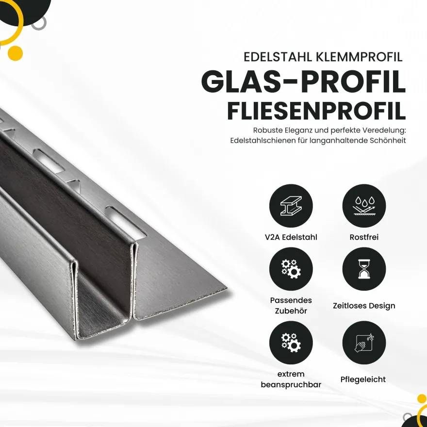 Glas-Fliesenprofil Edelstahl Klemmprofil Wandprofil V2A 2m H19mm