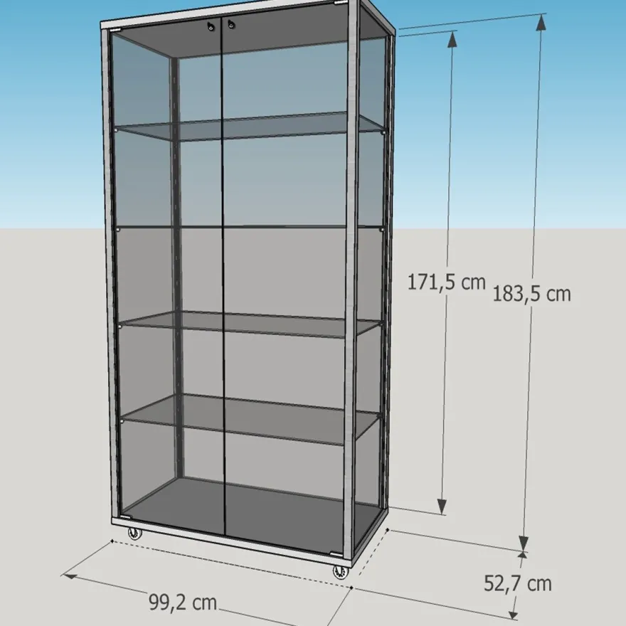 Glasvitrine Alu Messevitrine abschließbar Messevitrine 100 cm Rollen Spiegel