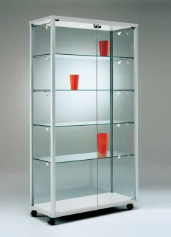 Glasvitrine Alu Messevitrine abschließbar Messevitrine 100 cm Rollen Spiegel