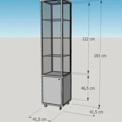 Glasvitrine Alu Unterschrank Vitrinenschrank 40 cm beleuchtet Schloss Spiegel
