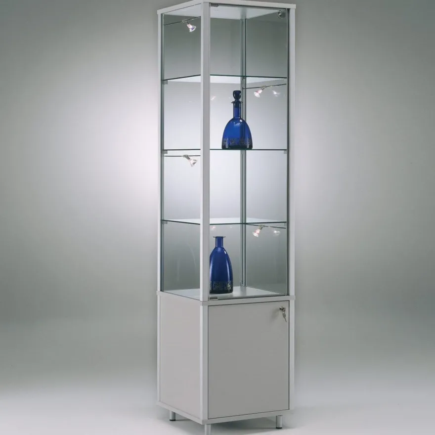Glasvitrine Alu Unterschrank Vitrinenschrank 40 cm beleuchtet Schloss Spiegel