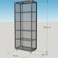 Glasvitrine C abschließbar 80 cm Alu Vitrinenschrank beleuchtet mit Spiegel