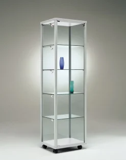 Glasvitrine Messe Alu Ausstellungsvitrine schmal mit Schloss 50 cm Füße Spiegel