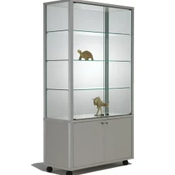 Glasvitrine Messe Alu QM abschließbar mit Unterschrank & Spiegel & Füße 80 cm