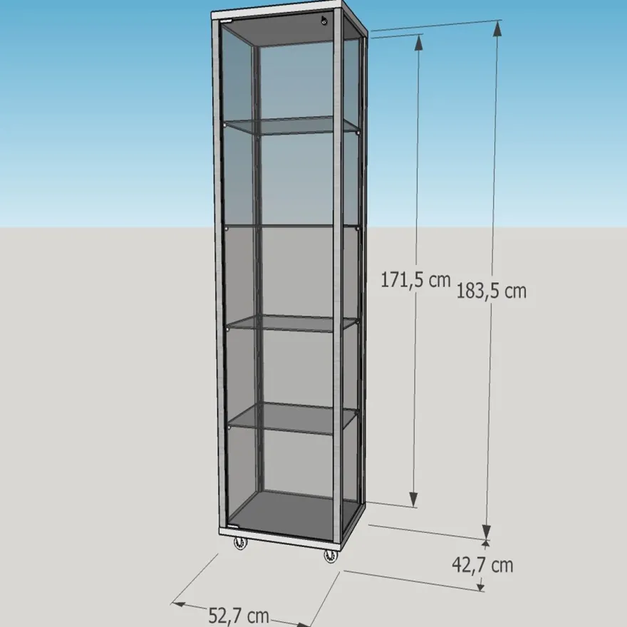 Glasvitrine QV Vitrine Glas Alu Ausstellung Messe abschließbar 50 cm Rollen