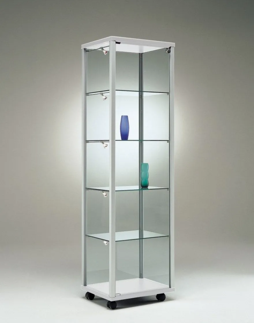 Glasvitrine QV Vitrine Glas Alu Ausstellung Messe abschließbar 50 cm Rollen