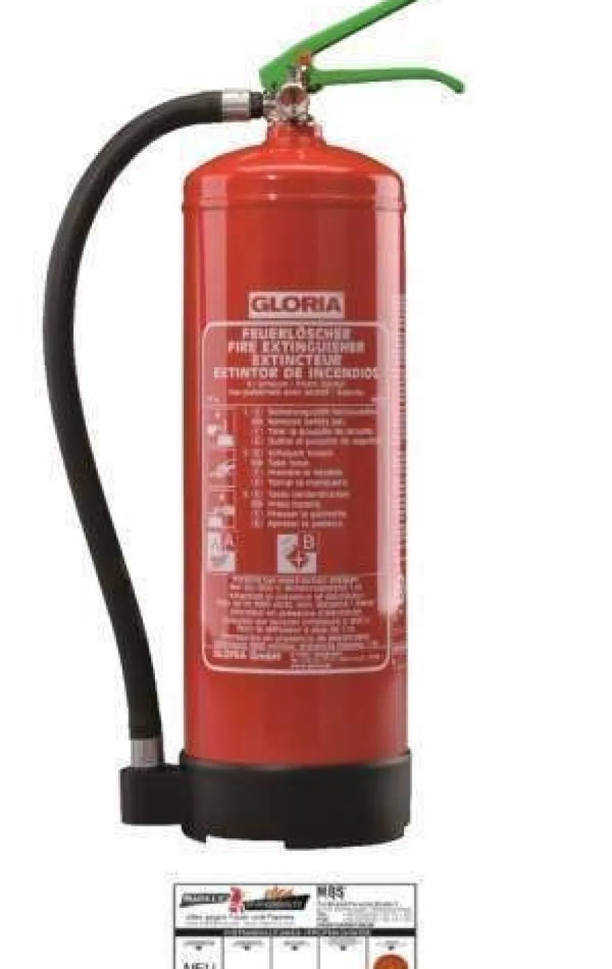 Gloria SDE6- Bioschaum Dauerdruck-Feuerlöscher mit Wandhalterung; einsetzbar an