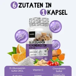 Glucosamin Chondroitin Komplex - 180 Kapseln - Mit Kurkuma, Vitamin C