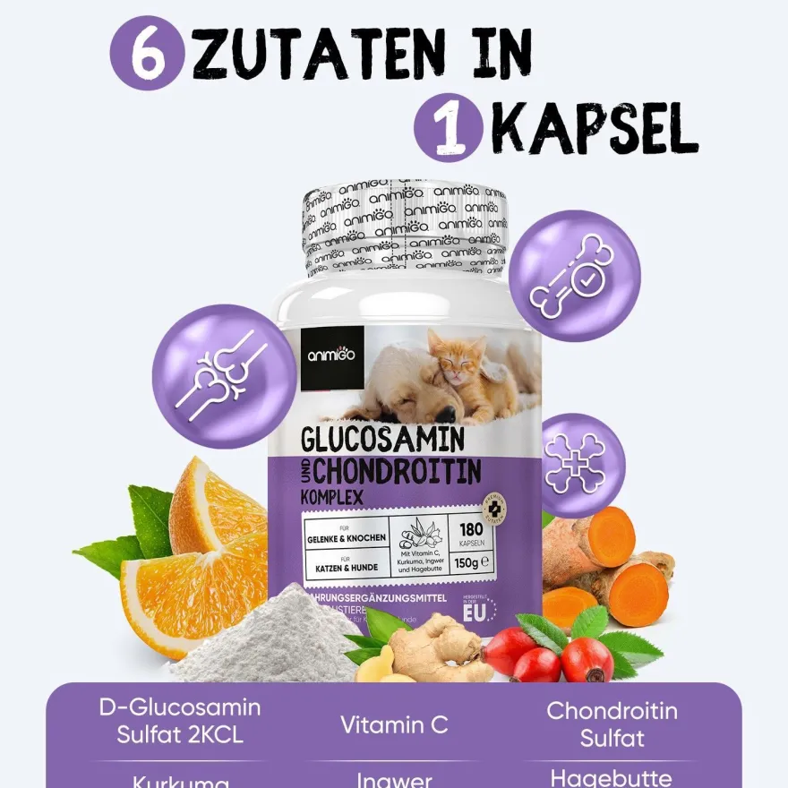 Glucosamin Chondroitin Komplex - 180 Kapseln - Mit Kurkuma, Vitamin C