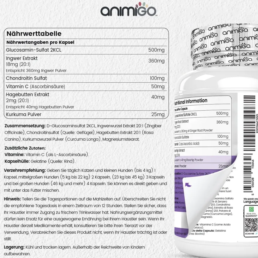 Glucosamin Chondroitin Komplex - 180 Kapseln - Mit Kurkuma, Vitamin C