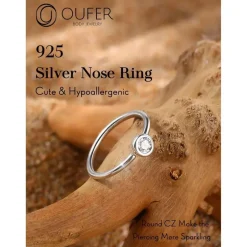 20G Nasenpiercing Silber 925 CZ Nase Stud Ring Hoop nostril piercing OUFER