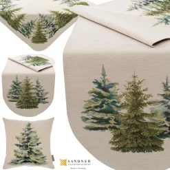 Gobelin Tischdecke Tischläufer Kissenhülle Weihnachten Wald Baum Made in Germany