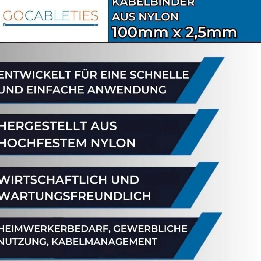 Gocableties Kabelbinder 100 Stück, 100 mm x 2,5 mm, Silber/Grau, 8,1 kg