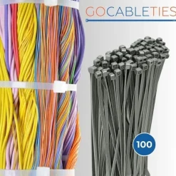 Gocableties Kabelbinder 100 Stück, 100 mm x 2,5 mm, Silber/Grau, 8,1 kg