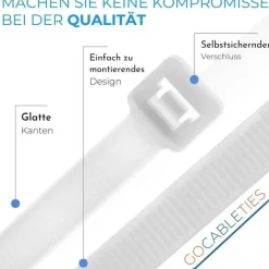 Gocableties Kabelbinder 1000 Stück, Weiß/Naturfarben Transparent, 300 mm x 3,6