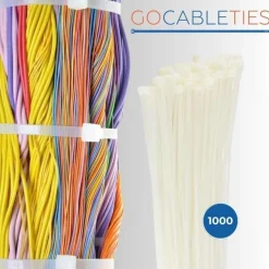 Gocableties Kabelbinder 1000 Stück, Weiß/Naturfarben Transparent, 300 mm x 3,6