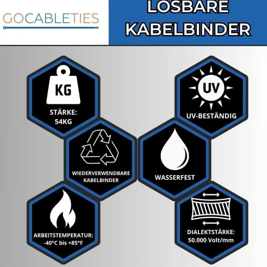 Gocableties Wiederverschließbare Kabelbinder, 150 mm x 7,6 mm, 100 Stück