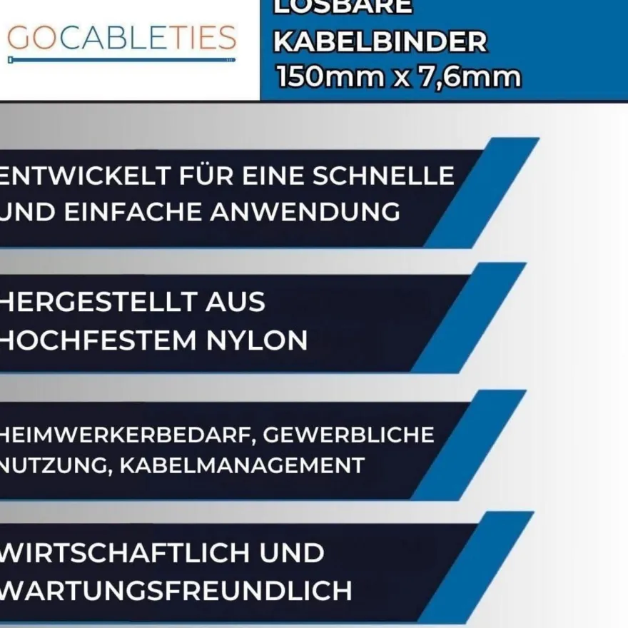 Gocableties Wiederverschließbare Kabelbinder, 150 mm x 7,6 mm, 100 Stück