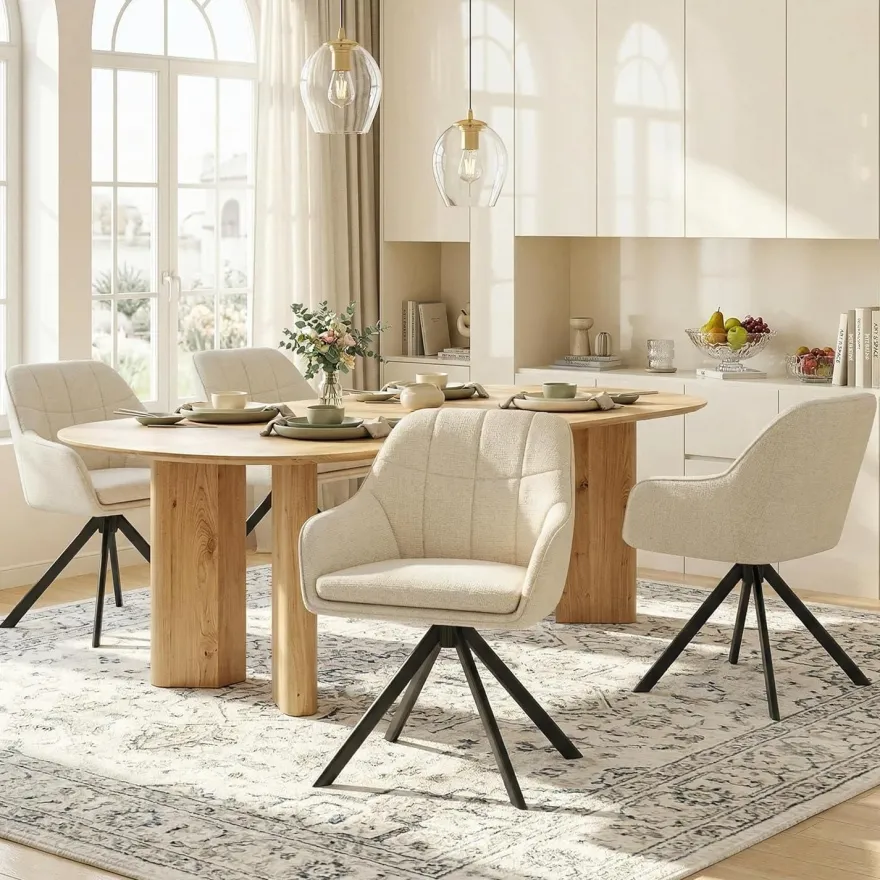Goeurvant Drehbare Esszimmerstühle 6er Set mit Armlehnen, 360° Drehfunktion