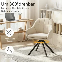 Goeurvant Drehbare Esszimmerstühle 6er Set mit Armlehnen, 360° Drehfunktion