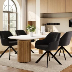 Goeurvant Drehstuhl Esszimmer 2er Set Schwarz mit Armlehne, Polsterstuhl Samt