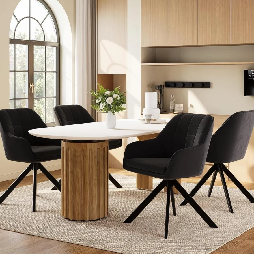 Goeurvant Drehstuhl Esszimmer 2er Set Schwarz mit Armlehne, Polsterstuhl Samt