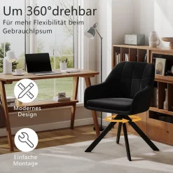 Goeurvant Drehstuhl Esszimmer 2er Set Schwarz mit Armlehne, Polsterstuhl Samt