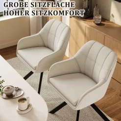 Goeurvant Drehstuhl Esszimmer Beige mit Armlehne, 6er Set drehbarer