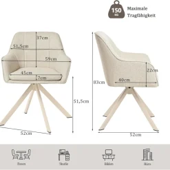 Goeurvant Esszimmerstühle Drehbar 6er Set mit Armlehne, 360° Drehbar, Moderner
