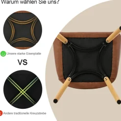 Goeurvant Esszimmerstühle 2er Set: Braun mit Armlehne und Rückenlehne Lederoptik